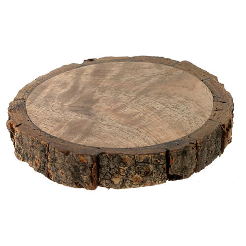Round wooden candle holder with bark contour candles 6 cm 1