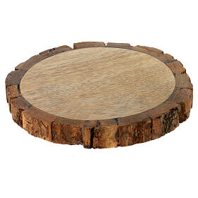 Candle holder plate, round wood slice with bark, for 3 in candles