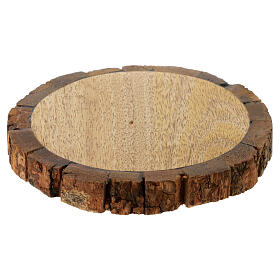Candle holder plate, round wood slice with bark, for 3 in candles