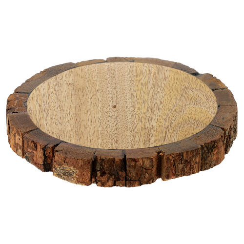 Candle holder plate, round wood slice with bark, for 3 in candles 2