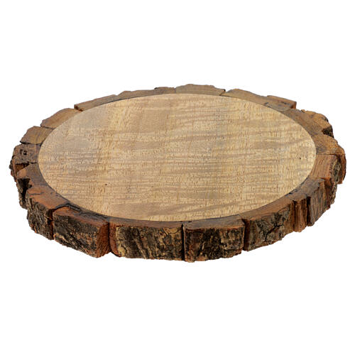 Wooden candle holder plate with bark, 4 in diameter candle 2