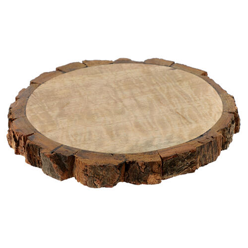 Piattino portacandela 10 cm diametro in legno con bordo corteccia 1