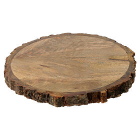 Round wooden tray for candles of 6 in, edge with bark