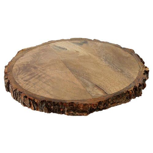 Round wooden tray for candles of 6 in, edge with bark 1