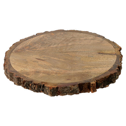 Round wooden tray for candles of 6 in, edge with bark 2