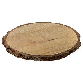 Round wooden tray with bark for candles of 8 in diameter