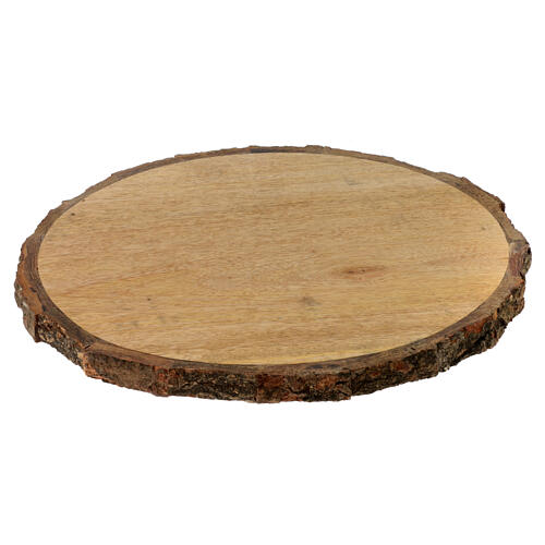 Round wooden tray with bark for candles of 8 in diameter 1