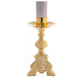 Pareja de candeleros en metal dorado trípode 31 cm altura