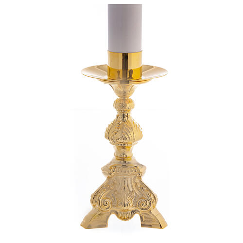 Pareja de candeleros en metal dorado trípode 31 cm altura 2