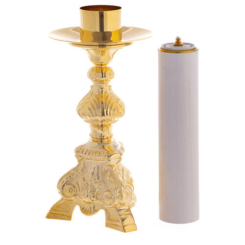 Pareja de candeleros en metal dorado trípode 31 cm altura 4
