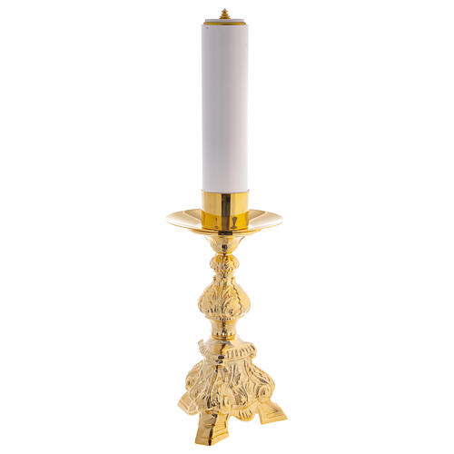 Duo chandeliers, métal doré, base trois pieds,h 31 6