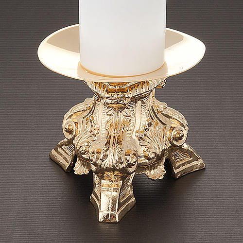 Duo chandeliers, métal doré, base trois pieds,h 15 3