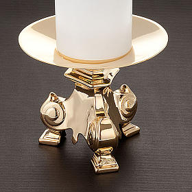 Duo chandeliers, métal doré, base trois pieds,h 15