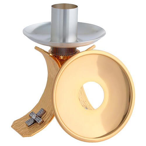 Portacandela bronzo dorato croce 3