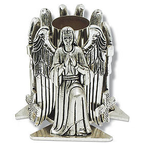 Castiçal de mesa bronze prateado anjo a rezar