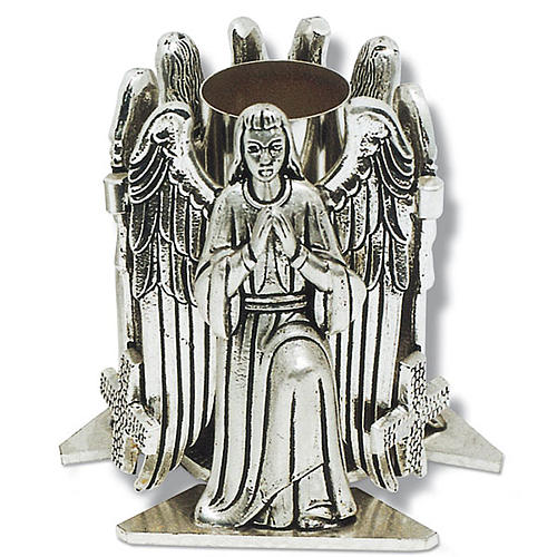 Castiçal de mesa bronze prateado anjo a rezar 1