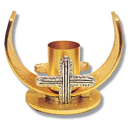 Castiçal bronze dourado cruz e meia-lua 1