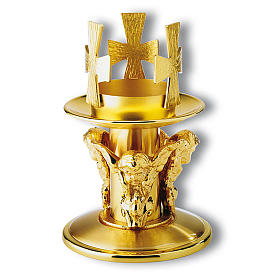 Castiçal de mesa bronze dourado decorado cruzes