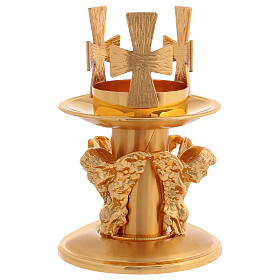 Castiçal de mesa bronze dourado decorado cruzes
