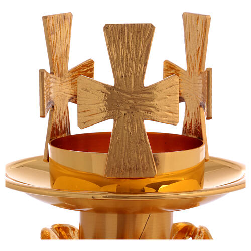 Castiçal de mesa bronze dourado decorado cruzes 2