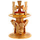 Castiçal de mesa bronze dourado decorado cruzes s3