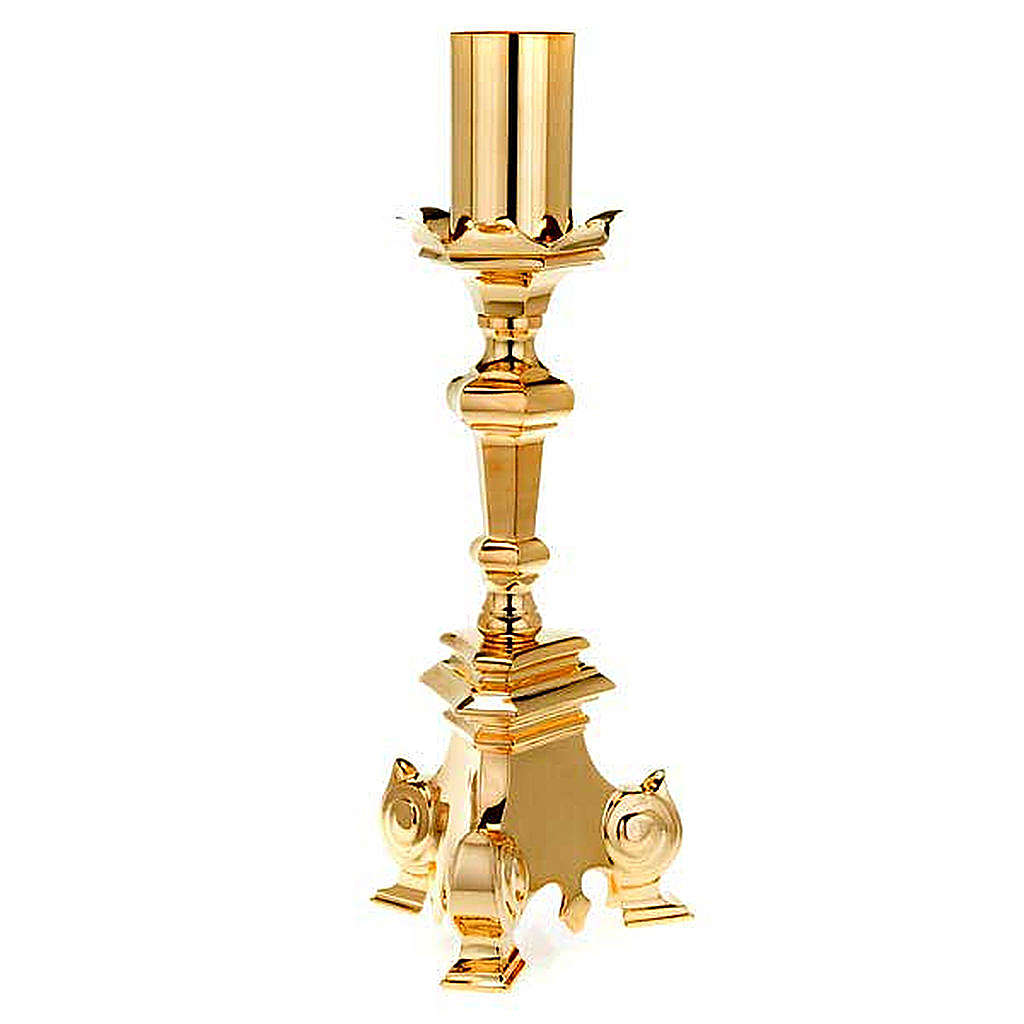 CANDELABRO Portacero da chiesa in ottone lucido STILE BAROCCO altezza 60 cm