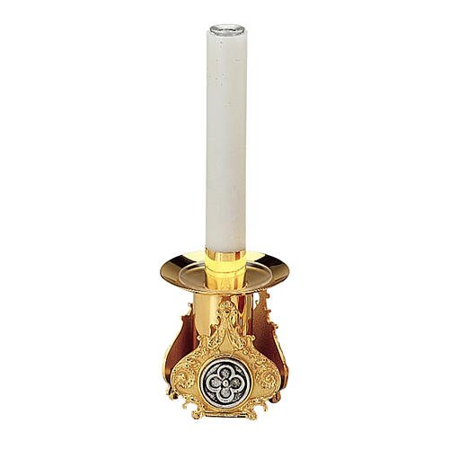 Candelabro en latón dorado decoración flor en plat 1