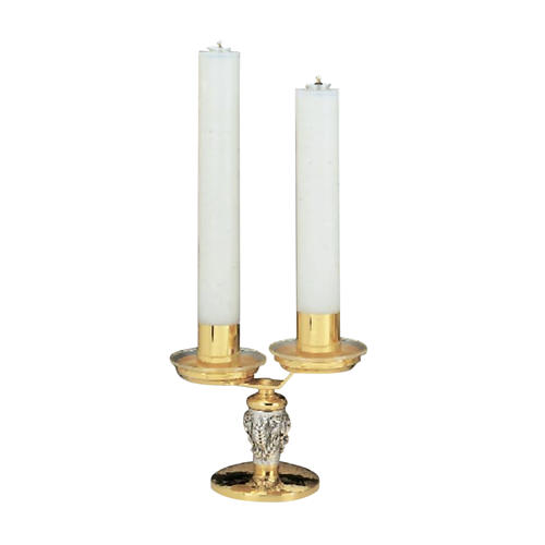 Candelabro dos llamas latón cincelado bicolor 1