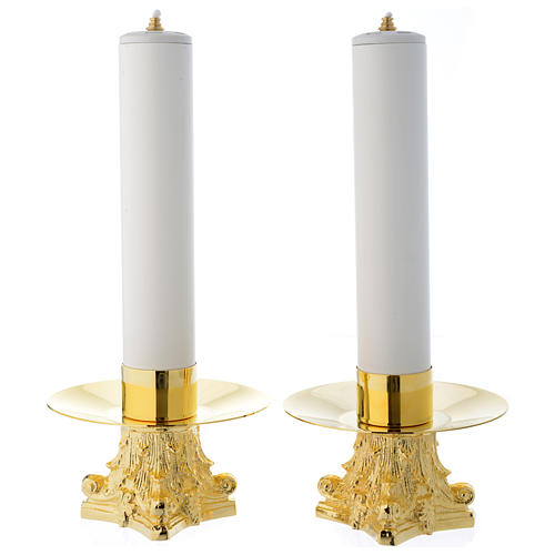 Pareja de candelabro con vela falsa base decorada 1