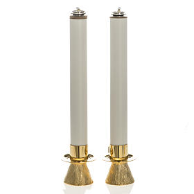 Candle holders with fake candles, cone shaped