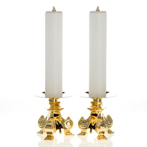 Duo chandeliers en laiton et faux bougies, h 25 cm 1