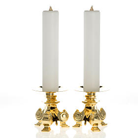 Pair of candle holders in brass with liquid candle, 15 cm