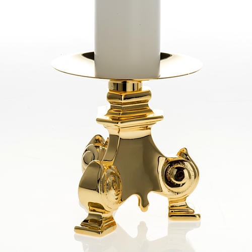 Taufkerzenleuchter 4 Symbole Bronze braun 15 cm baptism candle holder 