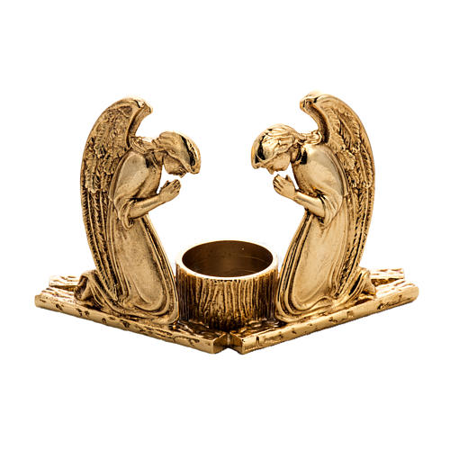 Candlestick in cast brass with praying angels 1