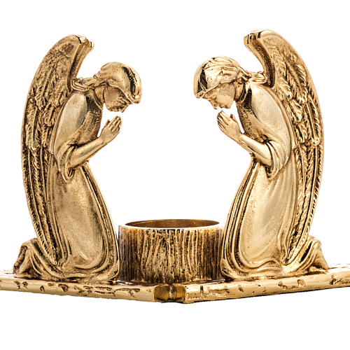 Candlestick in cast brass with praying angels 2