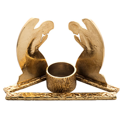 Candlestick in cast brass with praying angels 4