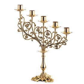 Candlestick in cast brass with 5 flames, baroque style