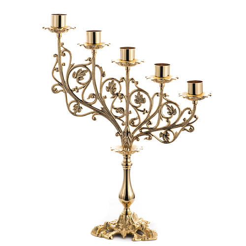 Candlestick in cast brass with 5 flames, baroque style 1