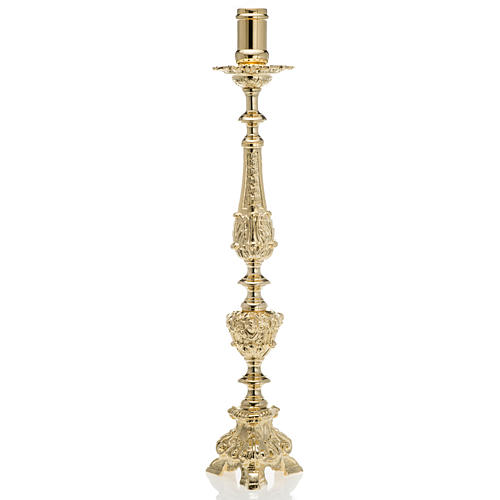 Baroque Candlestick in gold-plated brass 70cm 1