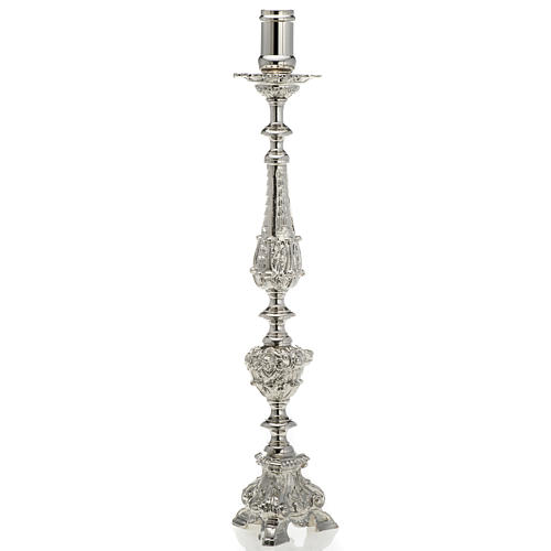 Baroque Candlestick in nickel plated brass 70cm 1