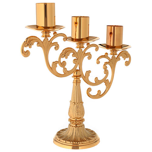 Candlestick in cast brass with 3 flames 5