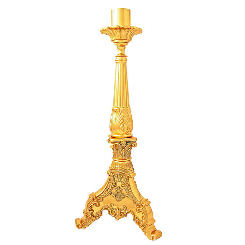 Candlestick baroque style in gold-plated brass 45cm 1