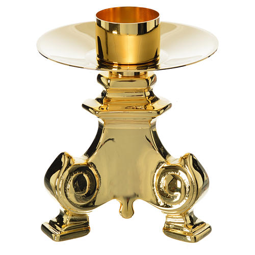 Świecznik barokowy złocony gładki mosiądz 2