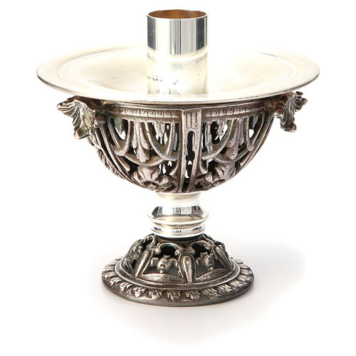 Altar candlestick in silver colour brass, satin finish 1