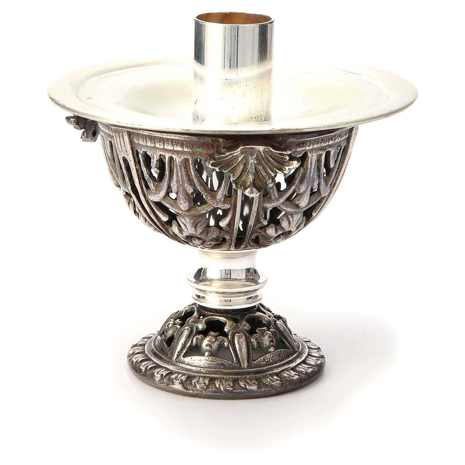 Altar candlestick in silver colour brass, satin finish online sales