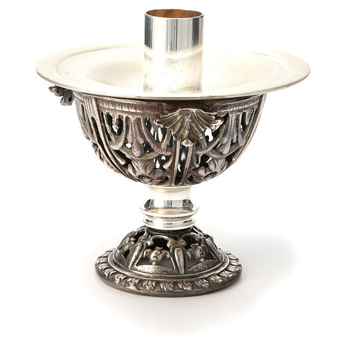 Altar candlestick in silver colour brass, satin finish 2