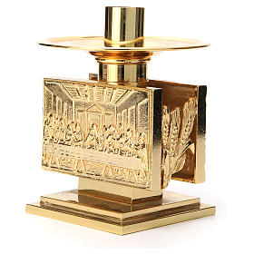 Altar candlestick in golden brass, rectangular shape