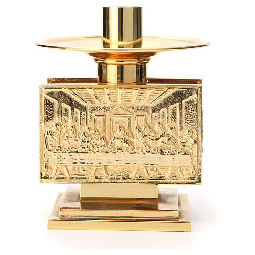Altar candlestick in golden brass, rectangular shape 1