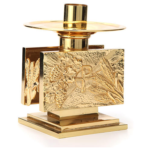 Altar candlestick in golden brass, rectangular shape 3
