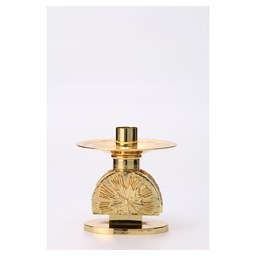 Altar candlestick in golden brass, semi circular shape 1